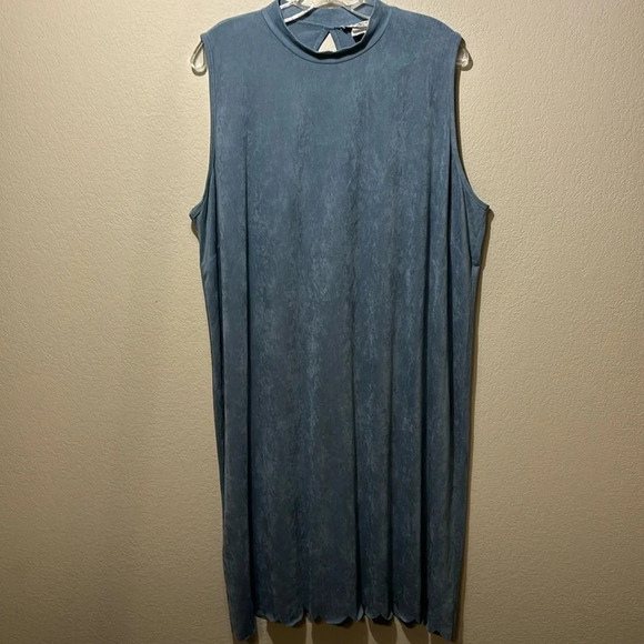 Moa Moa Dresses & Skirts - Dusty Blue Mock Neck, Scalloped, Suede, Midi Dress size 3X